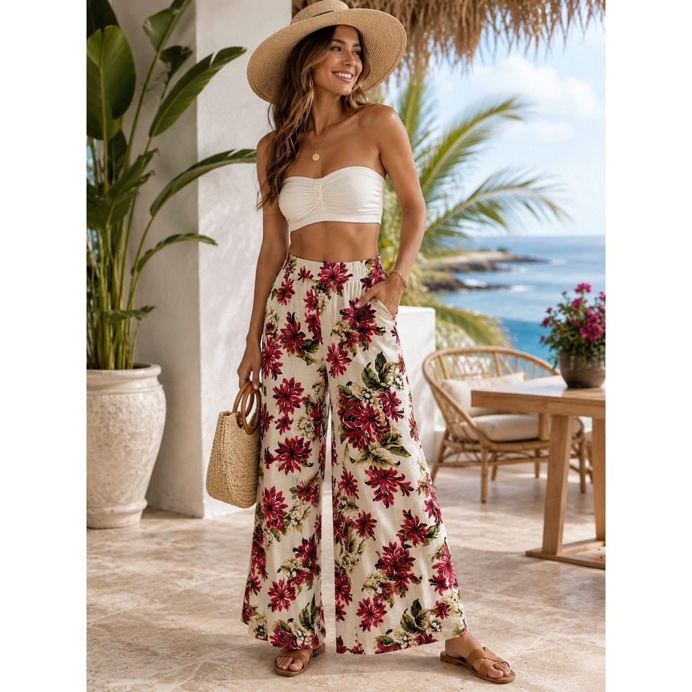 Tailored Muse 2XL Floral Palazzo Pants‎ Tropical Resort Beach Vacation Wide Leg
